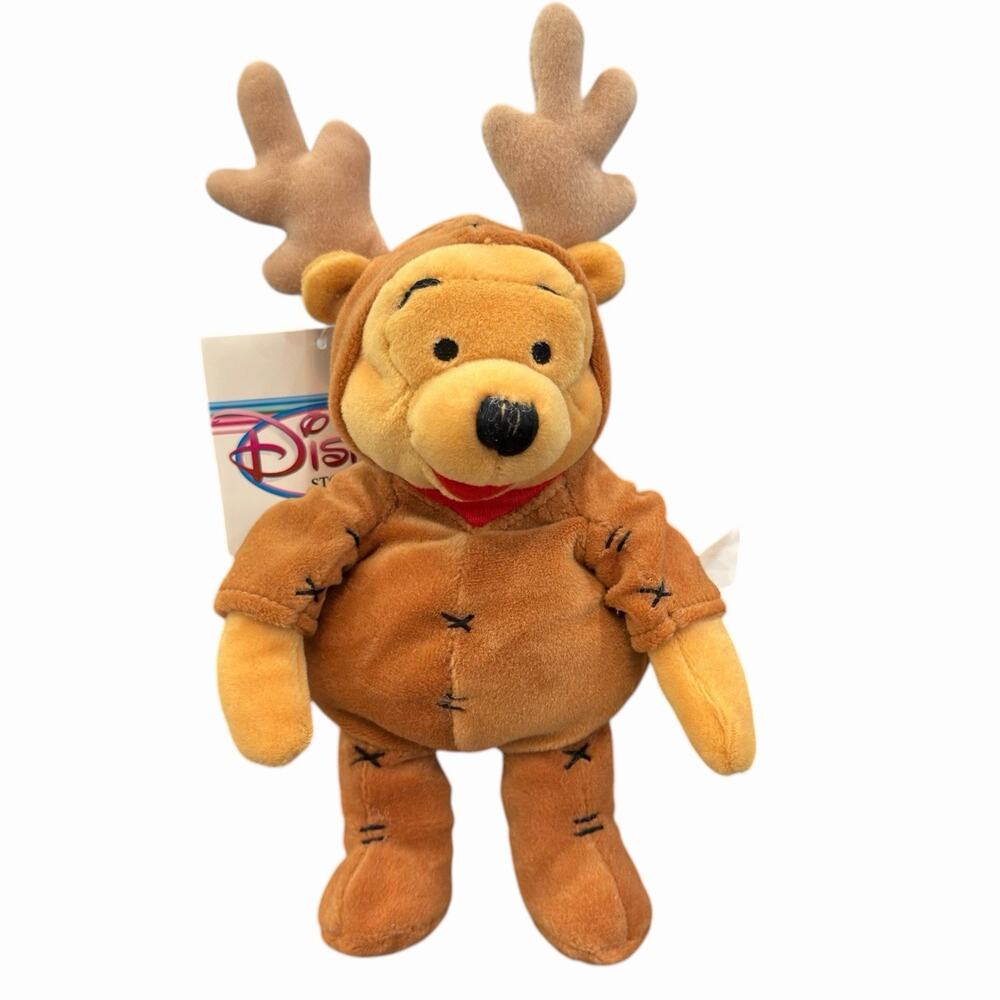 Vintage Disney Store Winnie the Pooh Christmas Reindeer Mini Plush Bag Charm NWT